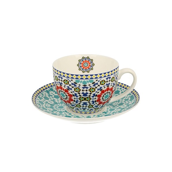 DUO Maroko New 250 ml niebieska - filiżanka do kawy i herbaty porcelanowa ze spodkiem