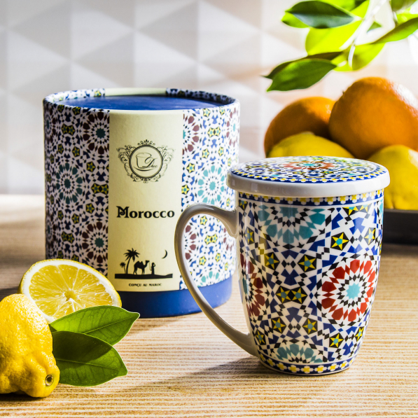 DUO Maroko New 400 ml wielokolorowy - kubek porcelanowy z zaparzaczem i pokrywką