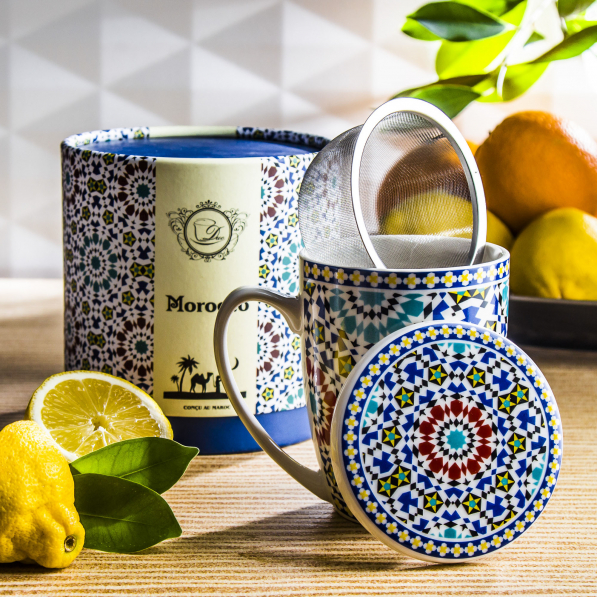 DUO Maroko New 400 ml wielokolorowy - kubek porcelanowy z zaparzaczem i pokrywką