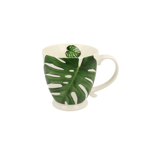 DUO Monstera New 450 ml biało-zielony - kubek porcelanowy 