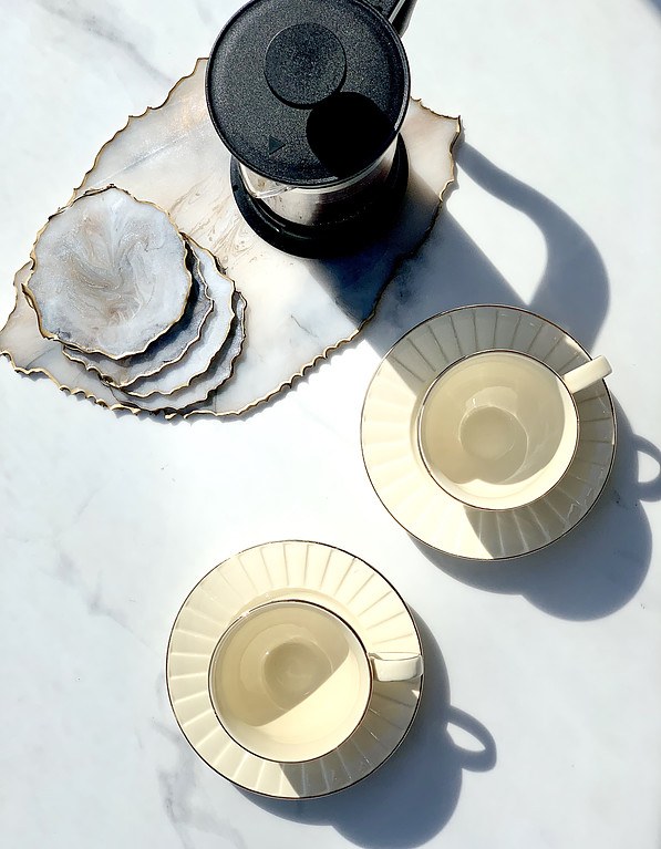 DUO Nina 220 ml 2 szt. kremowe - filiżanki do kawy i herbaty porcelanowe ze spodkami
