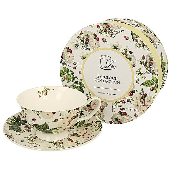 DUO Romantic Marianne 200 ml wielokolorowa - filiżanka do kawy i herbaty porcelanowa ze spodkiem