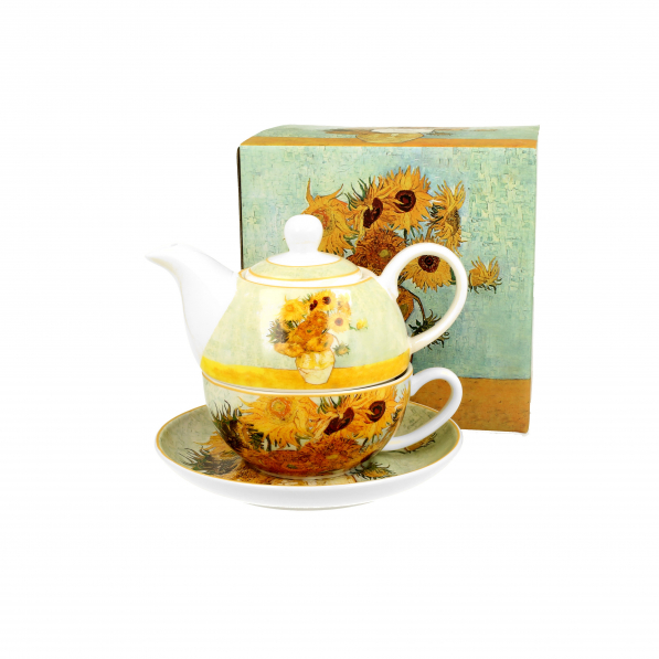 Dzbanek do herbaty i kawy porcelanowy z filiżanką i spodkiem DUO ART GALLERY SUNFLOWERS BY V. VAN GOGH 0,35 l