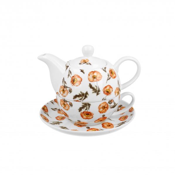 Dzbanek do herbaty i kawy porcelanowy z filiżanką i spodkiem DUO WILD POPPIES 0,35 l