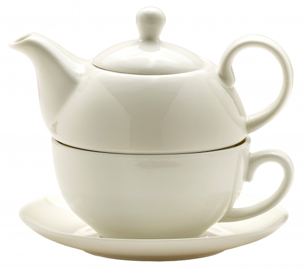 Dzbanek do herbaty i kawy porcelanowy z filiżanką i spodkiem ENGLISH COLLECTION CLEAR 0,45 l