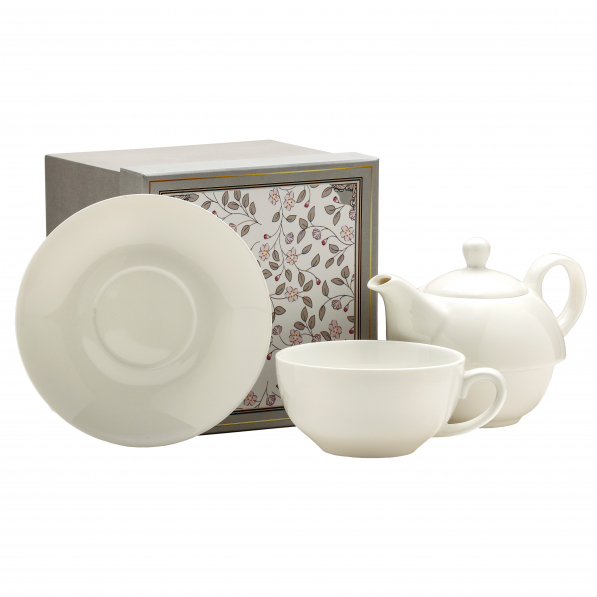 Dzbanek do herbaty i kawy porcelanowy z filiżanką i spodkiem ENGLISH COLLECTION CLEAR 0,45 l