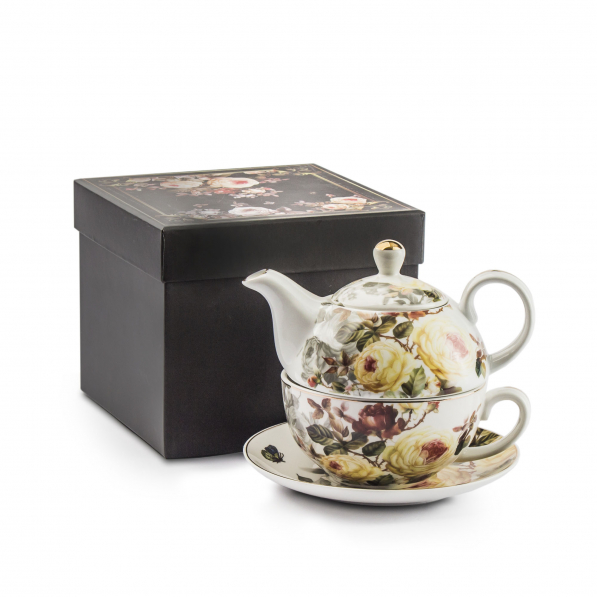 Dzbanek do herbaty i kawy porcelanowy z filiżanką i spodkiem ENGLISH COLLECTION ROSES 0,45 l