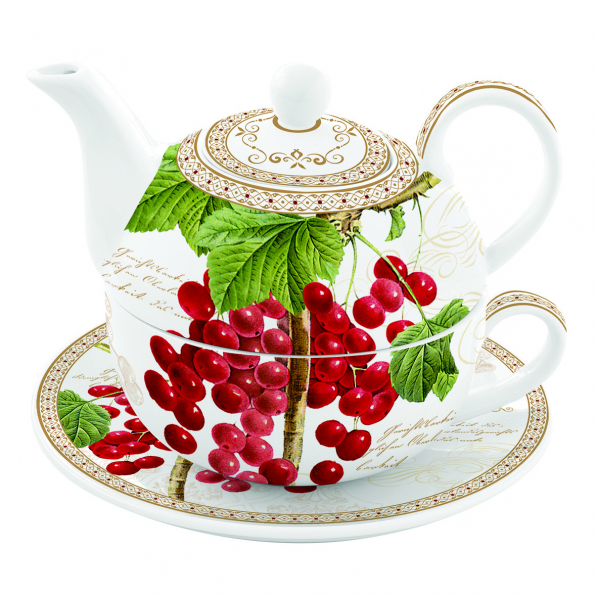 Dzbanek do herbaty i kawy porcelanowy z filiżanką i spodkiem JARDIN D'HIVER 350 ml