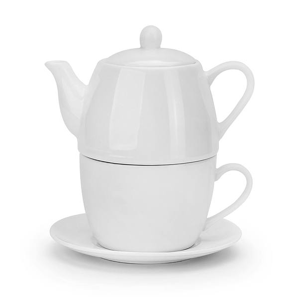 Dzbanek do herbaty i kawy porcelanowy z filiżanką i spodkiem REGULAR BIAŁY 0,2 l