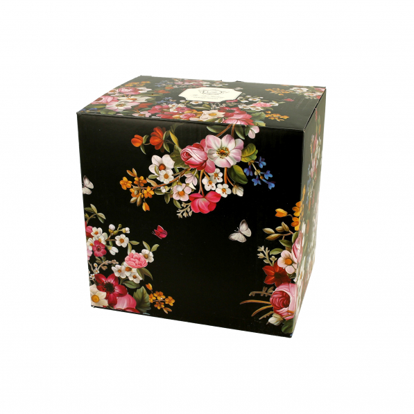 Dzbanek do herbaty i kawy porcelanowy z podgrzewaczem DUO VINTAGE FLOWERS BLACK CZARNY 1 l