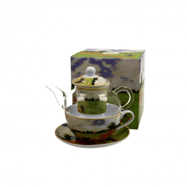 Dzbanek do herbaty i kawy szklany z filiżanką i spodkiem oraz zaparzaczem DUO ART GALLERY POPPY FIELD BY C. MONET 0,33 l