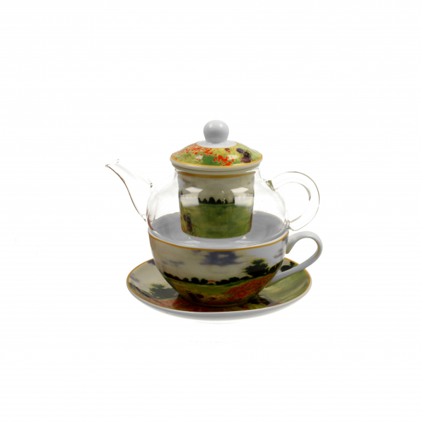 Dzbanek do herbaty i kawy szklany z filiżanką i spodkiem oraz zaparzaczem DUO ART GALLERY POPPY FIELD BY C. MONET 0,33 l