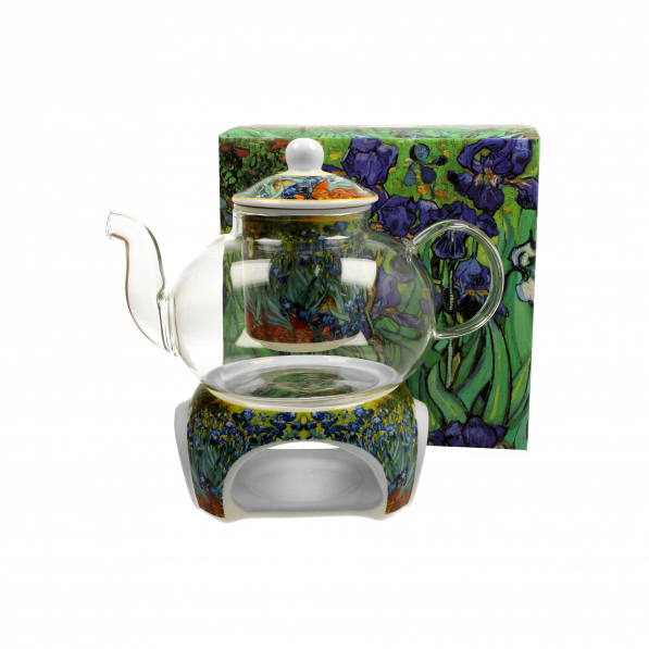 Dzbanek do herbaty i kawy szklany z podgrzewaczem DUO ART GALLERY IRISES BY V. VAN GOGH 1 l