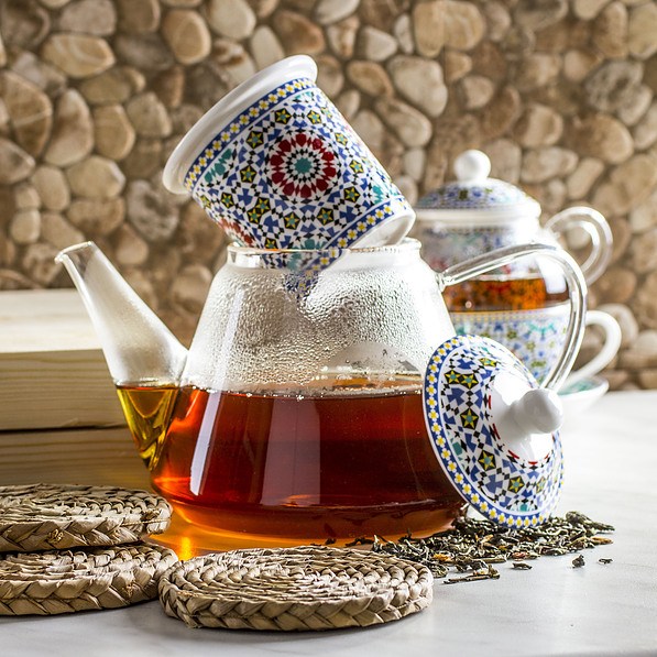 Dzbanek do herbaty szklany z zaparzaczem DUO MAROKO NEW GRANAT 1,2 l