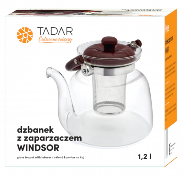 Dzbanek do herbaty i kawy szklany z zaparzaczem TADAR WINDSOR II KWIATKI 1,2 l
