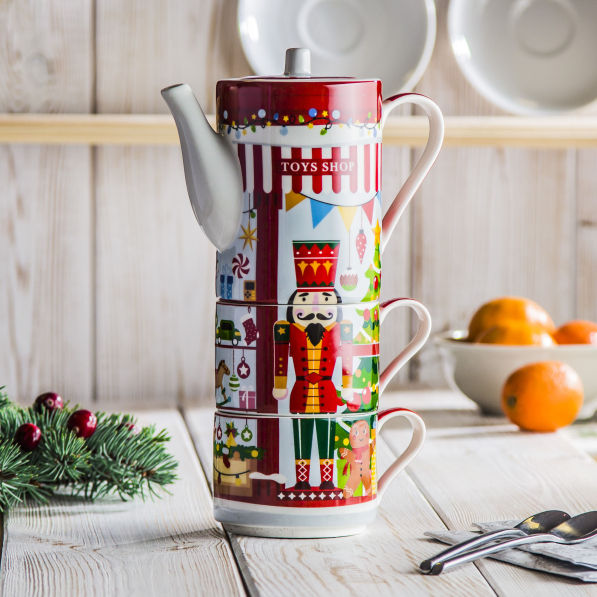 Dzbanek do herbaty i kawy z filiżankami porcelanowy EASY LIFE CHRISTMAS TIME 0,5 l