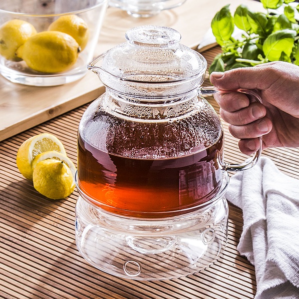 Dzbanek do herbaty i kawy z podgrzewaczem szklany TERMISIL 1,5 l