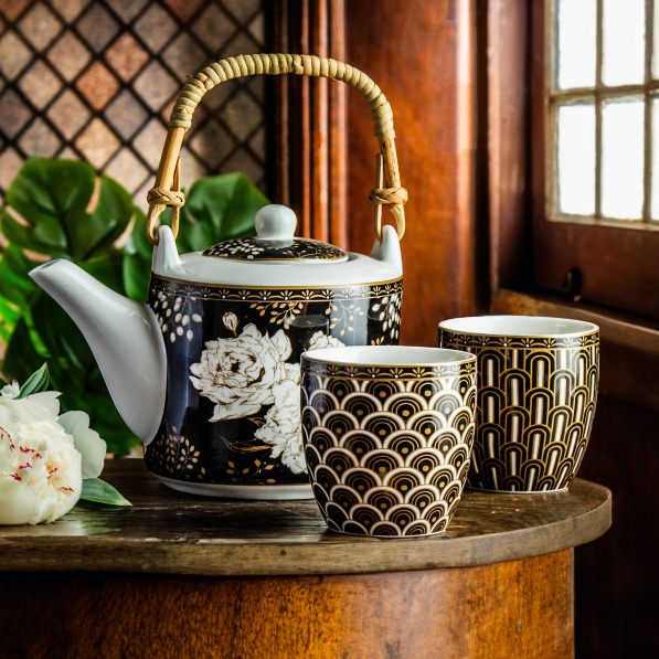 Dzbanek do herbaty porcelanowy z zaparzaczem i czarkami EASY LIFE ART DECO AND FLOWERS 0,6 l
