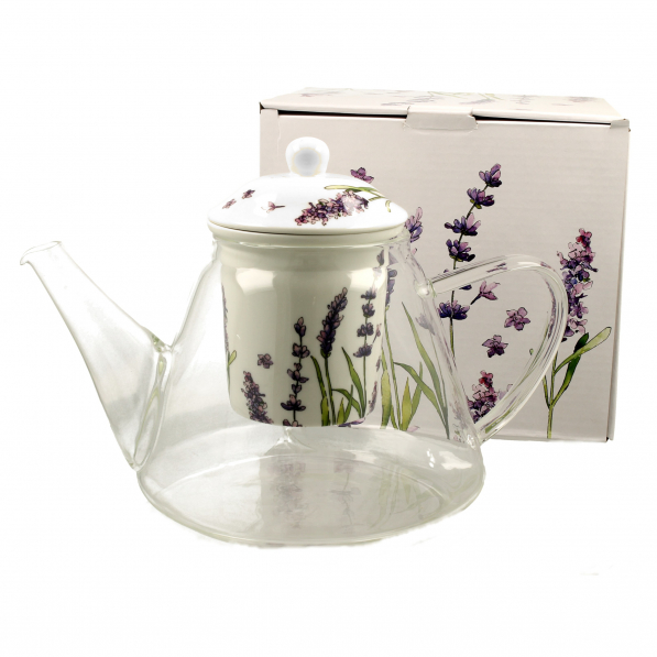 Dzbanek do herbaty szklany z zaparzaczem DUO FLOWER LAWENDOWY E 1,2 l