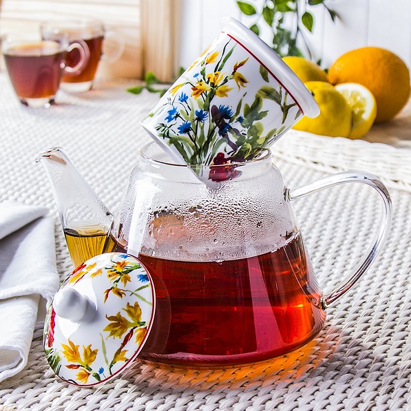 Duo TEEKANNE Glas mit Deckel Sieb Gemustert KAFFEEKANNE
