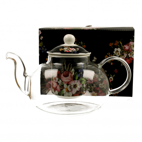 Dzbanek do herbaty szklany z zaparzaczem DUO VINTAGE FLOWERS BLACK 1 l