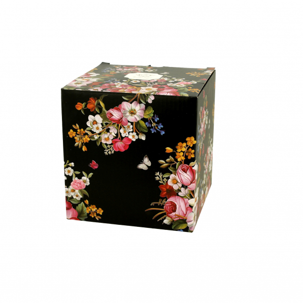 Dzbanek do herbaty i kawy szklany z filiżanką i spodkiem DUO VINTAGE FLOWERS BLACK CZARNY 0,33 l