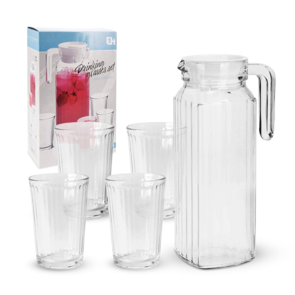 Dzbanek do wody i napojów szklany ze szklankami EXCELLENT HOUSEWARE 1,1 l