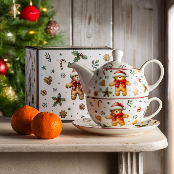 Dzbanek z filiżanką i zaparzaczem świąteczny porcelanowy DUO CHRISTMAS CUTIES 0,35 l