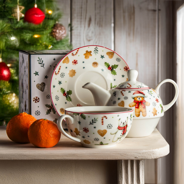Dzbanek z filiżanką i zaparzaczem świąteczny porcelanowy DUO CHRISTMAS CUTIES 0,35 l