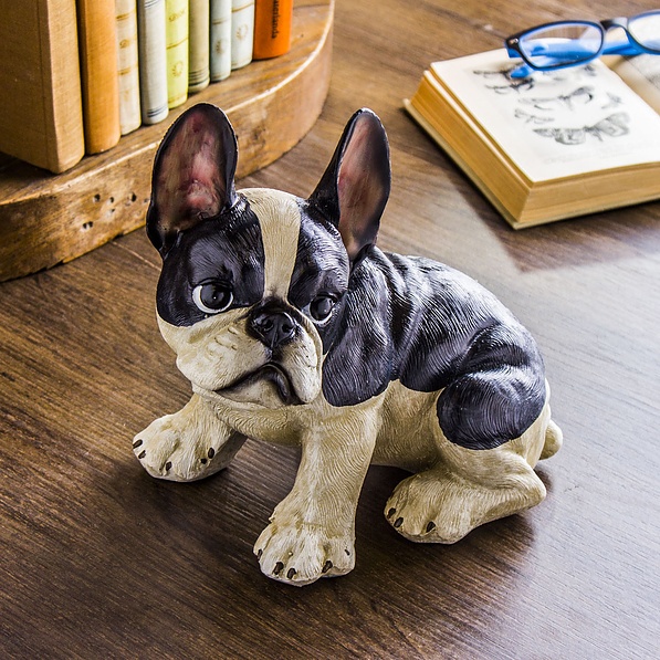 Figurka ozdobna z polyresinu DUO BULDOG SIEDZĄCY BRĄZOWY 24 cm