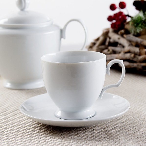 Filiżanka do kawy i herbaty porcelanowa ze spodkiem MARIAPAULA BIAŁA 220 ml