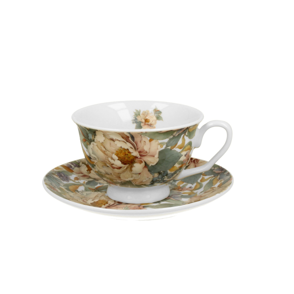 Filiżanka do do kawy i herbaty porcelanowa ze spodkiem DUO THE SECRET GARDEN PEONY 250 ml