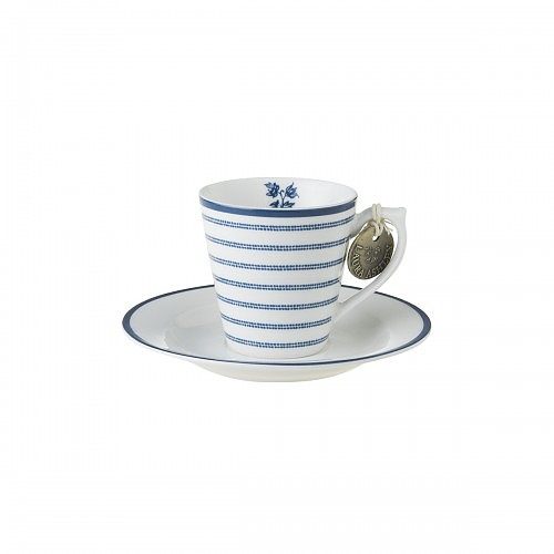 Filiżanka do espresso porcelanowa ze spodkiem LAURA ASHLEY CANDY STRIPE BIAŁA 80 ml