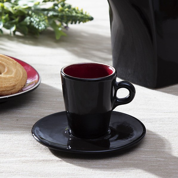 Filiżanka do espresso ceramiczna ze spodkiem TWO PEOPLE WALEC CZARNA 50 ml
