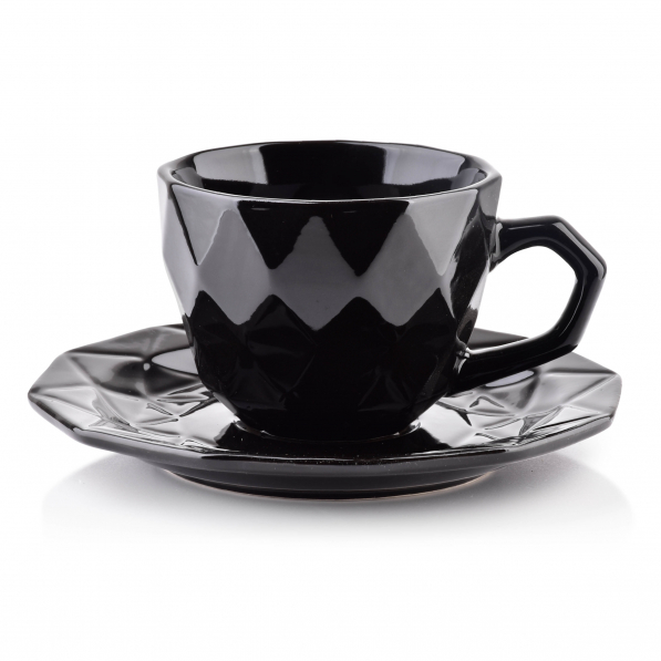 Filiżanka do kawy i herbaty ceramiczna ze spodkiem AFFEK DESIGN ADEL CZARNA 280 ml