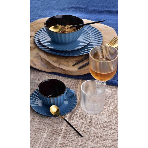 Filiżanka do kawy i herbaty ceramiczna ze spodkiem AFFEK DESIGN EVIE BLUE 220 ml