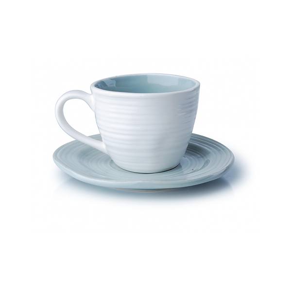 Filiżanka do kawy i herbaty ceramiczna ze spodkiem CELINE BLUE BŁĘKITNA 230 ml 