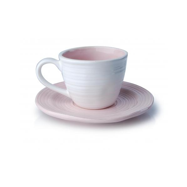 Filiżanka do kawy i herbaty ceramiczna ze spodkiem CELINE PINK RÓŻOWA 230 ml 