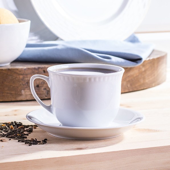 Filiżanka do kawy i herbaty ceramiczna ze spodkiem LUBIANA WIEDEŃ BIAŁA 350 ml