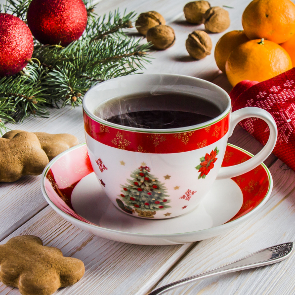 Filiżanka do kawy i herbaty porcelanowa JUMBO MERRY CHRISTMAS BIAŁA 400 ml