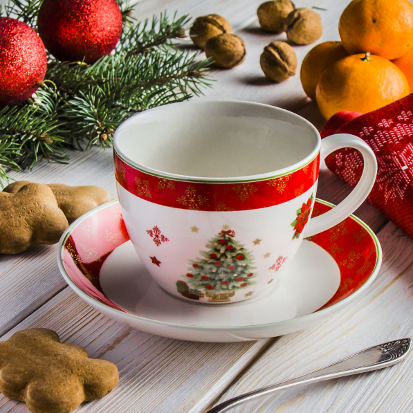 Filiżanka do kawy i herbaty porcelanowa JUMBO MERRY CHRISTMAS BIAŁA 400 ml