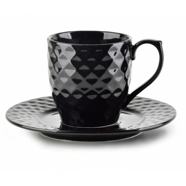 Filiżanka do kawy i herbaty porcelanowa ze spodkiem AFFEK DESIGN DIAMENT CZARNA 230 ml