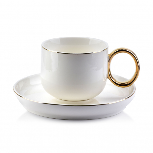 Filiżanka do kawy i herbaty porcelanowa ze spodkiem AFFEK DESIGN GRACE BIAŁA 270 ml