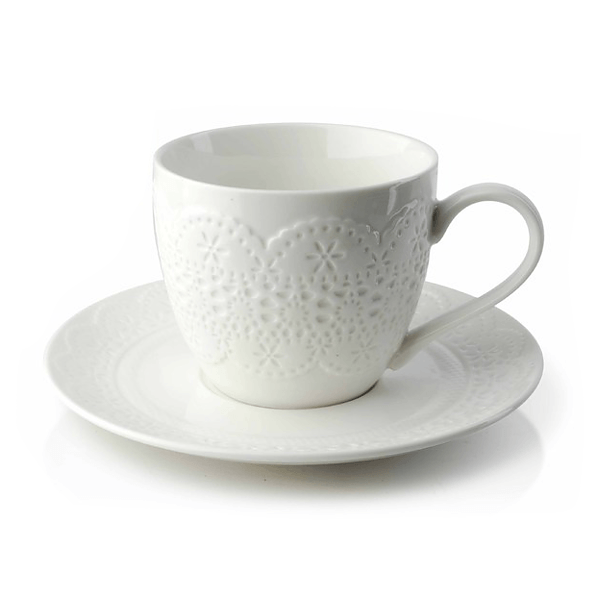 Filiżanka do kawy i herbaty porcelanowa ze spodkiem KORONKA BIAŁA 250 ml