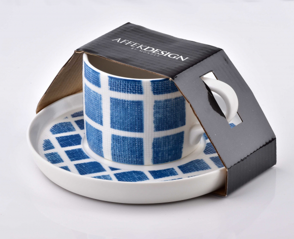 Filiżanka do kawy i herbaty porcelanowa ze spodkiem AFFEK DESIGN NAVY NIEBIESKA 225 ml