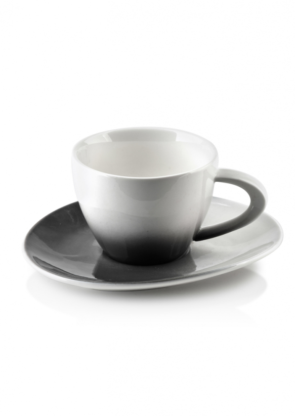 Filiżanka do kawy i herbaty porcelanowa ze spodkiem AFFEK DESIGN OPHELIA BIAŁO-SZARA 210 ml