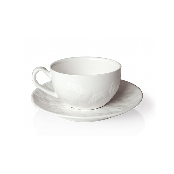 Filiżanka do kawy i herbaty porcelanowa ze spodkiem AFFEK DESIGN ROSE BIAŁA 270 ml