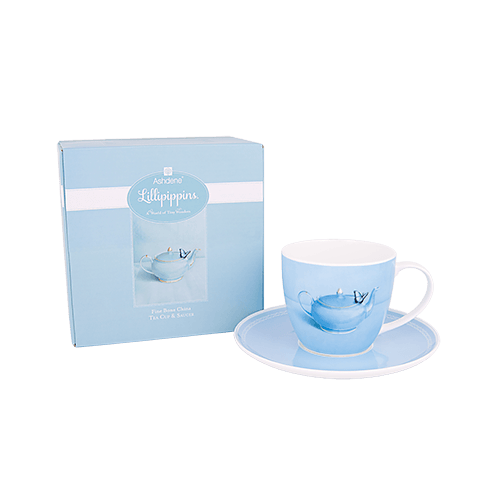 Filiżanka do kawy i herbaty porcelanowa ze spodkiem ASHDENE LILIPIPPINS MOTYL NIEBIESKA 250 ml