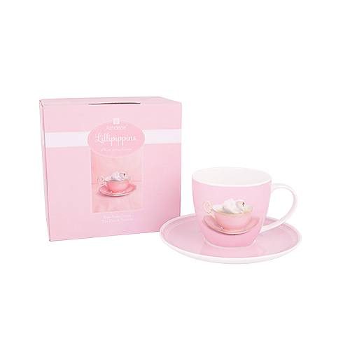 Filiżanka do kawy i herbaty porcelanowa ze spodkiem ASHDENE LILLIPIPPINS ŁABĘDŹ RÓŻOWA 250 ml