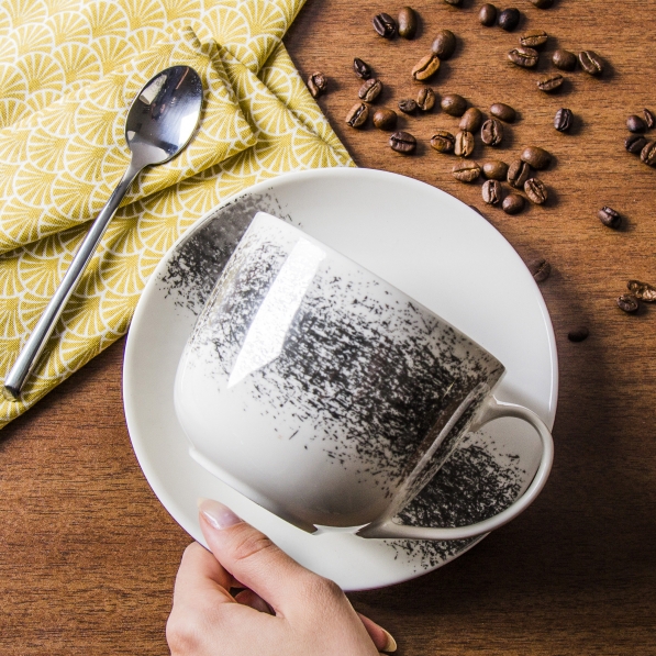 Filiżanka do kawy i herbaty porcelanowa ze spodkiem CERAMIKA TUŁOWICE SIGN PLATINUM BIAŁA 450 ml